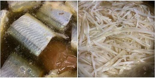 千葉産の新生姜千切りをフタにして炊いていた秋刀魚の梅煮